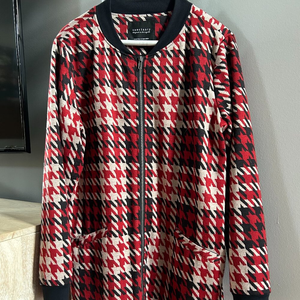 Sanctuary Sweater Coat Red Black Houndstooth Size Medium